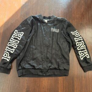 Victoria's Secret VEGAS Jacket Size L Arm Logo Satin Black
